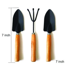 Load image into Gallery viewer, DeoDap Gardening Tools - Reusable Rubber Gloves, Flower Cutter &amp; Garden Tool Wooden Handle (3pcs-Hand Cultivator, Small Trowel, Garden Fork)
