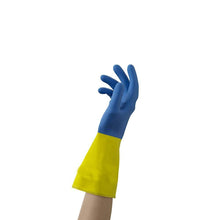 Load image into Gallery viewer, 671 - Dual Color Reusable Rubber Hand Gloves (Yellow + blue) - 1 pc
