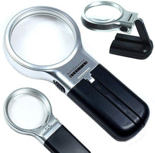 Load image into Gallery viewer, 528 Multifunctional 3-in-1 Hand-Held Folding Lighted High-Powered Magnifier Glass with 3X Zoom and 2 LED Lights
