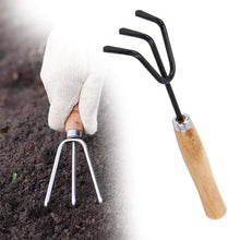 Load image into Gallery viewer, DeoDap Gardening Tools - Falcon Gloves, Flower Cutter/Scissor &amp; Garden Tool Wooden Handle (3pcs-Hand Cultivator, Small Trowel, Garden Fork)

