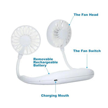 Load image into Gallery viewer, 875 Portable USB Battery Rechargeable Mini Fan - Headphone Design Wearable Neckband Fan
